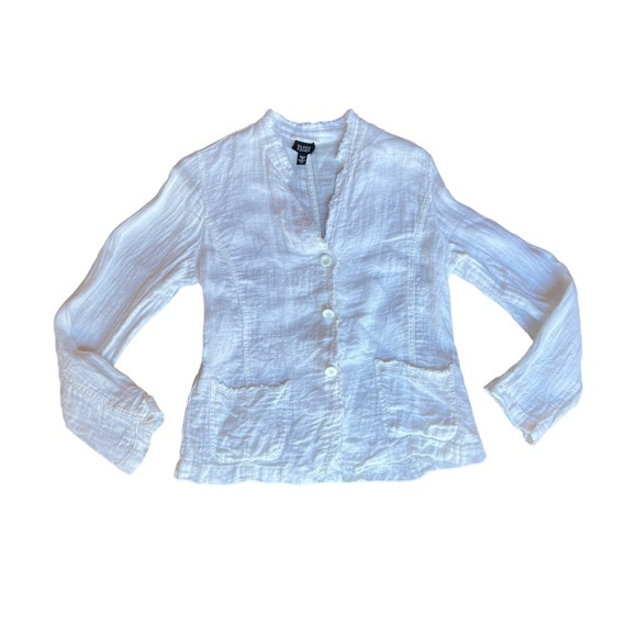 Eileen Fisher White Irish Linen Blazer Jacket Shaket Size Medium - Picture 2 of 9